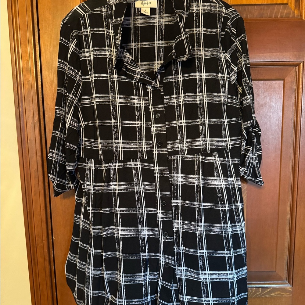 Style & Co. Black and White Checkered Blouse